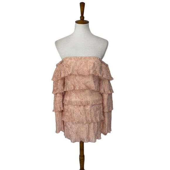 Michael Costello x Revolve off shoulder pink peach ruffle mini dress small - Picture 1 of 14
